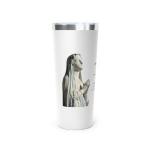 Praying Virgin Mary Statue with Ave Maria Latin Prayer Print Copper Vacuum Insulated Tumbler, 22oz (BPA-free)