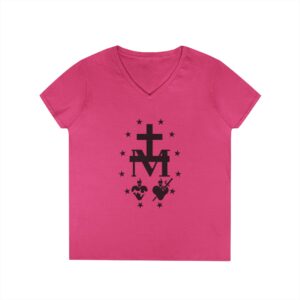 Miraculous Medal Front Print Ladies' V-Neck T-Shirt (W)