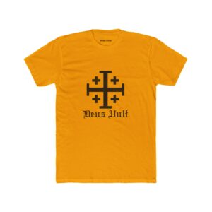 Jerusalem Cross Deus Vult Front Print Cotton Crew Tee (M)