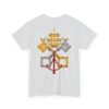 Jerusalem Cross Deus Vult Left Chest Small Print / Papal Emblem Back Large Print Heavy Cotton Tee (M) - Image 6