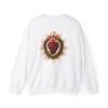 Miraculous Medal Small Left Chest / Sacred Heart of Jesus Large Back Print Heavy Blend™ Crewneck Sweatshirt (M) - Image 6