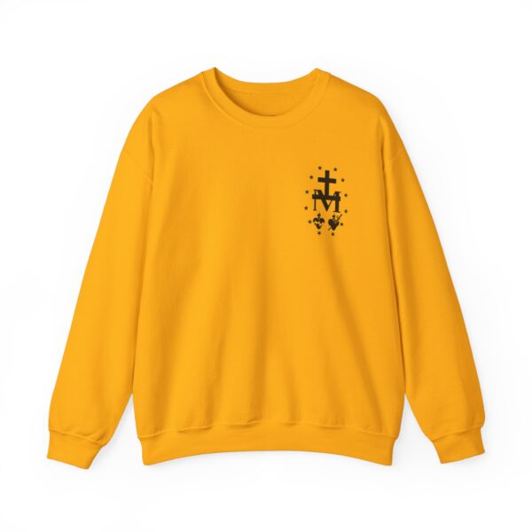 Miraculous Medal Small Left Chest / Sacred Heart of Jesus Large Back Print Heavy Blend™ Crewneck Sweatshirt (M) - Image 11