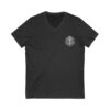 St. Benedict Medal Small Front Left Chest / Papal Flag Large Back Print Jersey Short Sleeve V-Neck Tee (W) - Image 7