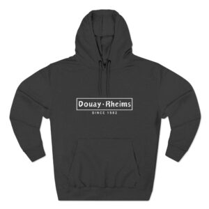 Douay Rheims Front White Print Three-Panel Fleece Hoodie (M)