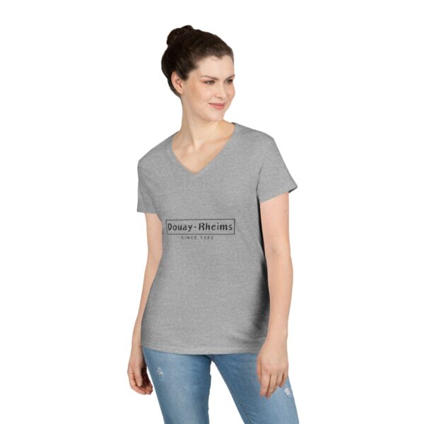 Douay Rheims Front Print Ladies' V-Neck T-Shirt (W) - Image 3