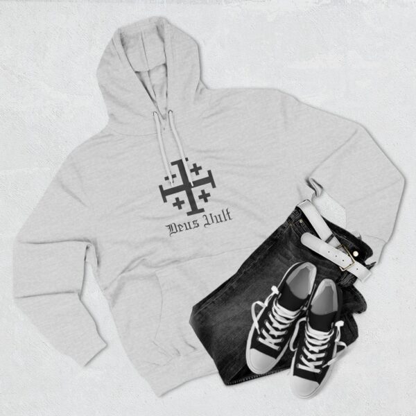 Jerusalem Cross Deus Vult Front Print Three-Panel Fleece Hoodie (M) - Image 4