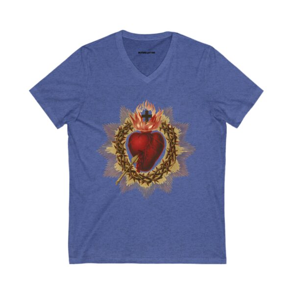 Most Sacred Heart of Jesus Front Print Jersey Short Sleeve V-Neck Tee (W) - Image 5