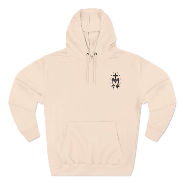 Miraculous Medal Small Left Chest Front / Papal Flag Large Back Print Three-Panel Fleece Hoodie (W) - Image 2