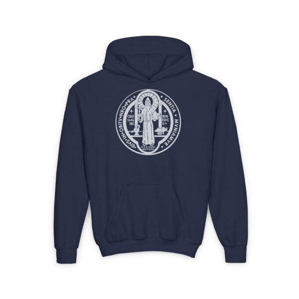 St. Benedict Medal Front/Back Print Youth Heavy Blend Hooded Sweatshirt - Image 10