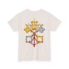 Jerusalem Cross Deus Vult Left Chest Small Print / Papal Emblem Back Large Print Heavy Cotton Tee (M) - Image 8