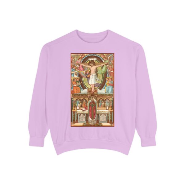 Consecration Aged Painting Motif Front Print Unisex Garment-Dyed Sweatshirt (W) - Image 11