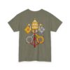 Jerusalem Cross Deus Vult Left Chest Small Print / Papal Emblem Back Large Print Heavy Cotton Tee (M) - Image 10