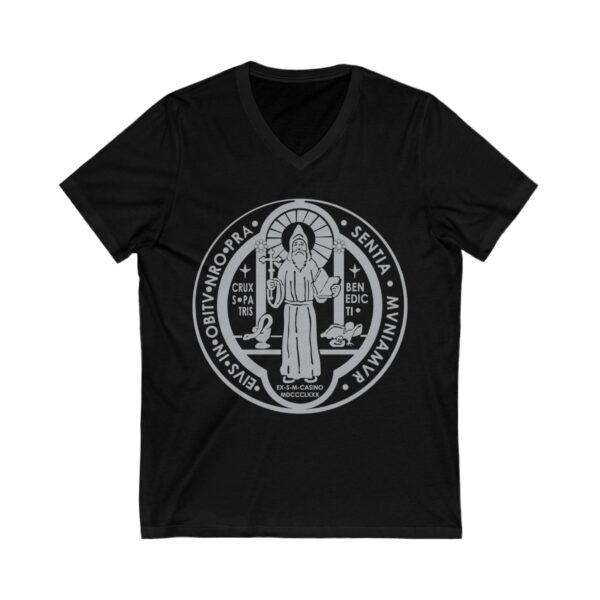 St. Benedict Medal Front/Back Print Jersey Short Sleeve V-Neck Tee (W) - Image 3