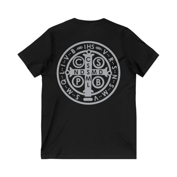 St. Benedict Medal Front/Back Print Jersey Short Sleeve V-Neck Tee (W) - Image 4