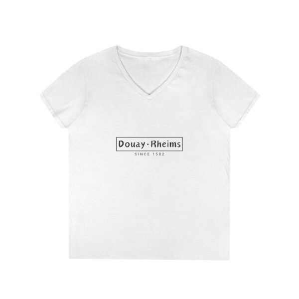 Douay Rheims Front Print Ladies' V-Neck T-Shirt (W) - Image 4