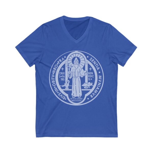 St. Benedict Medal Front/Back Print Jersey Short Sleeve V-Neck Tee (W) - Image 7