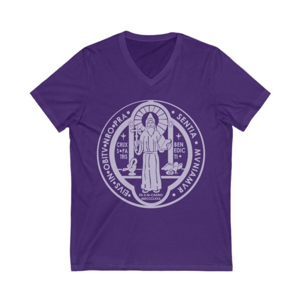 St. Benedict Medal Front/Back Print Jersey Short Sleeve V-Neck Tee (W) - Image 11