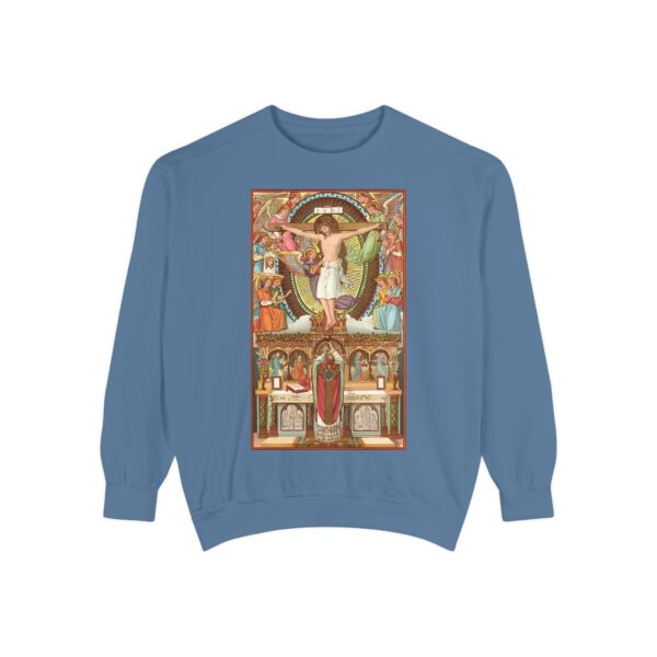 Consecration Aged Painting Motif Front Print Unisex Garment-Dyed Sweatshirt (W) - Image 13