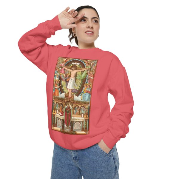 Consecration Aged Painting Motif Front Print Unisex Garment-Dyed Sweatshirt (W) - Image 4