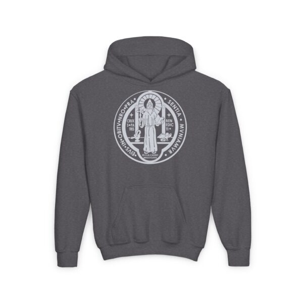 St. Benedict Medal Front/Back Print Youth Heavy Blend Hooded Sweatshirt - Image 6