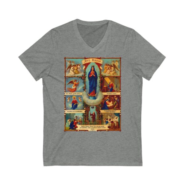 Ave Maria Latin Prayer Storyboard Stick Frame Motif Jersey Short Sleeve V-Neck Tee (W) - Image 4