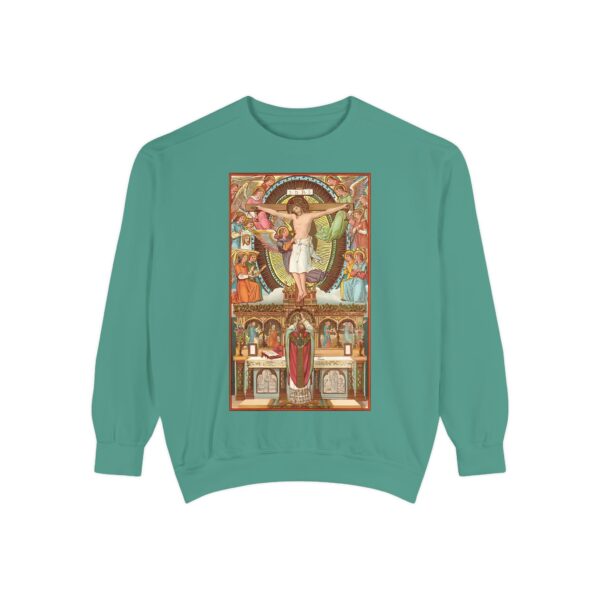 Consecration Aged Painting Motif Front Print Unisex Garment-Dyed Sweatshirt (W) - Image 12