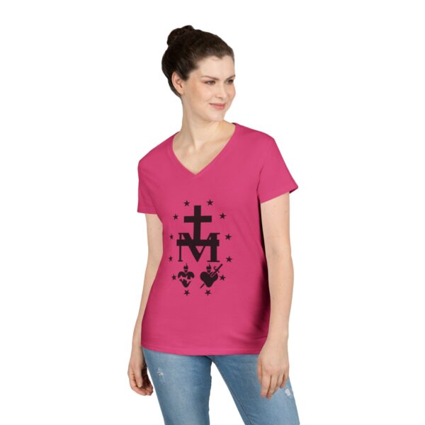 Miraculous Medal Front Print Ladies' V-Neck T-Shirt (W) - Image 3