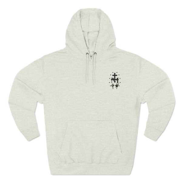 Miraculous Medal Small Left Chest Front / Papal Flag Large Back Print Three-Panel Fleece Hoodie (W) - Image 3