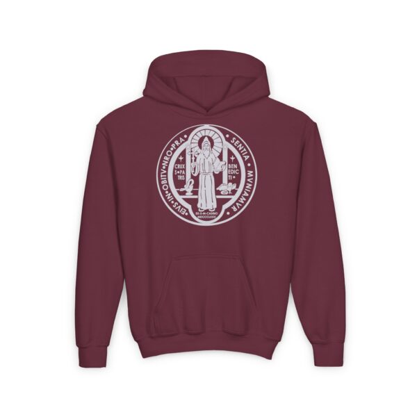 St. Benedict Medal Front/Back Print Youth Heavy Blend Hooded Sweatshirt - Image 7