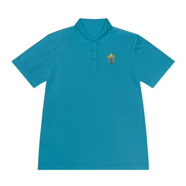 Papal Emblem Left Chest Small Print Men's Sport Polo Shirt - Image 6