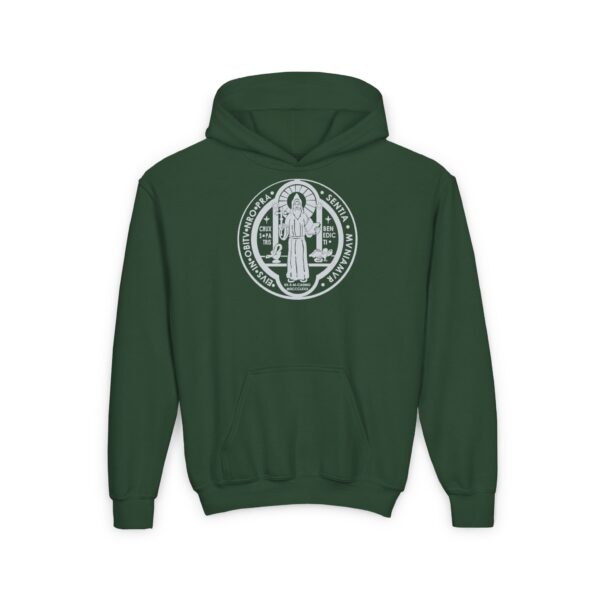 St. Benedict Medal Front/Back Print Youth Heavy Blend Hooded Sweatshirt - Image 3