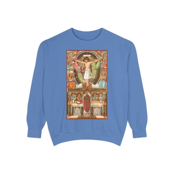 Consecration Aged Painting Motif Front Print Unisex Garment-Dyed Sweatshirt (W) - Image 15