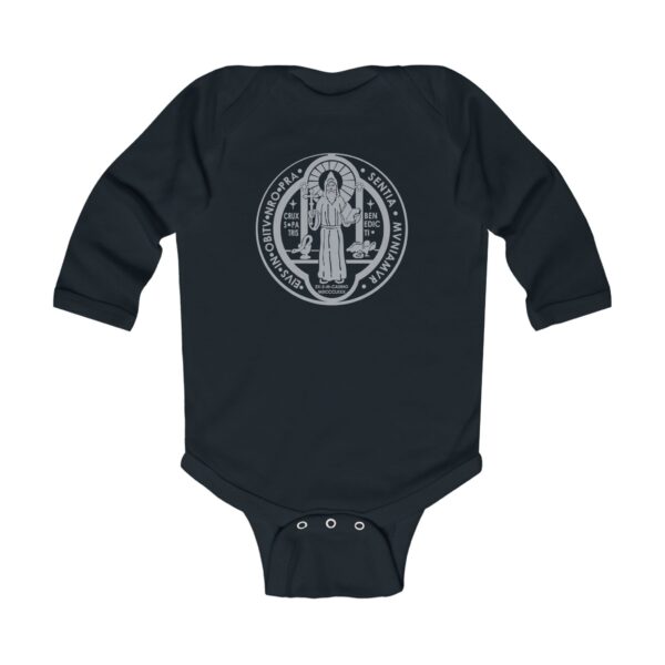 St. Benedict Medal Front/Back Print Infant Long Sleeve Bodysuit - Image 5