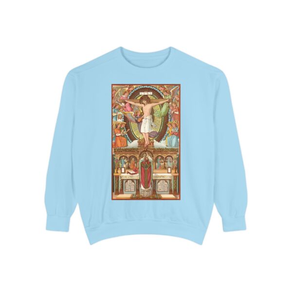 Consecration Aged Painting Motif Front Print Unisex Garment-Dyed Sweatshirt (W) - Image 8