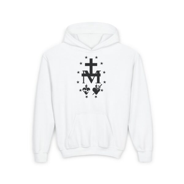 Miraculous Medal Front Print Youth Heavy Blend Hooded Sweatshirt - Image 3