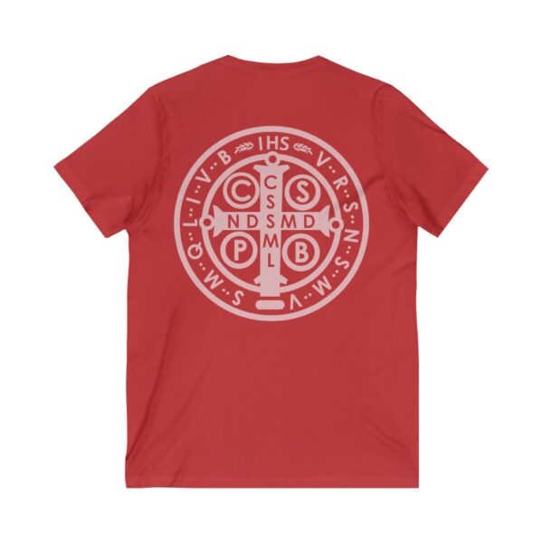 St. Benedict Medal Front/Back Print Jersey Short Sleeve V-Neck Tee (W) - Image 2