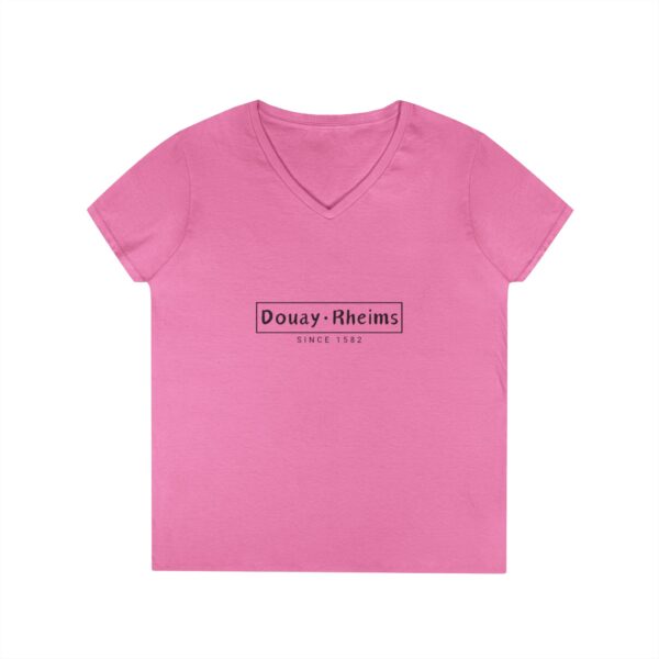 Douay Rheims Front Print Ladies' V-Neck T-Shirt (W) - Image 8