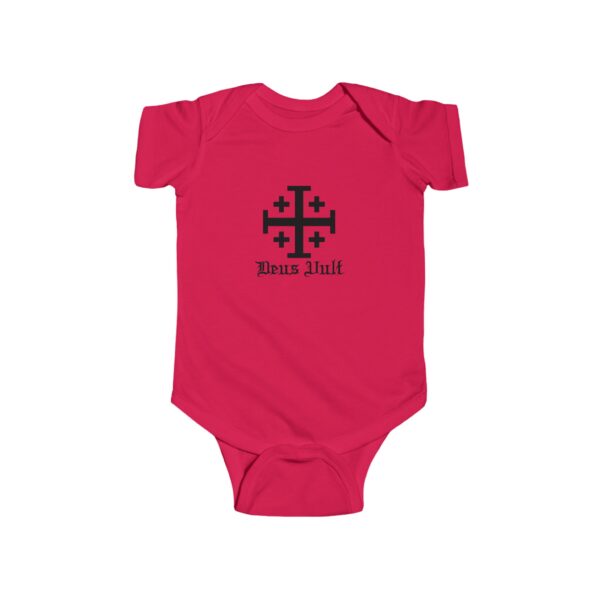 Jerusalem Cross Deus Vult Front Print Infant Fine Jersey Bodysuit - Image 6