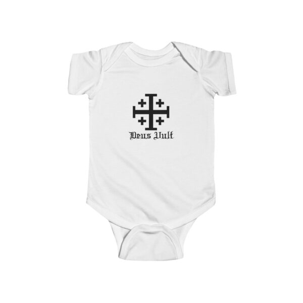 Jerusalem Cross Deus Vult Front Print Infant Fine Jersey Bodysuit - Image 3