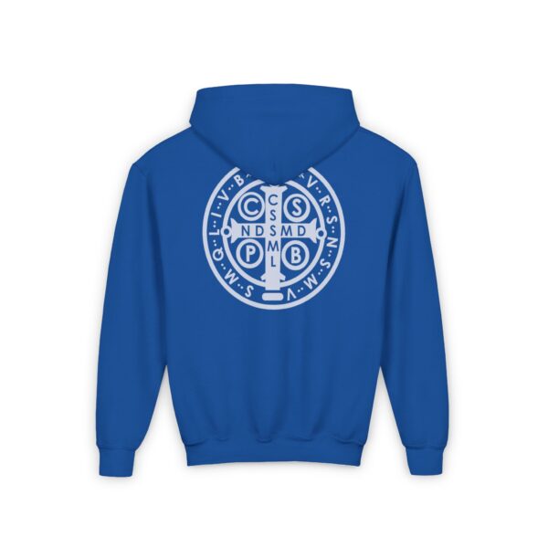 St. Benedict Medal Front/Back Print Youth Heavy Blend Hooded Sweatshirt - Image 2