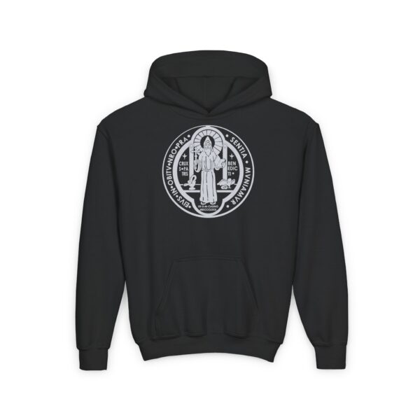 St. Benedict Medal Front/Back Print Youth Heavy Blend Hooded Sweatshirt - Image 4