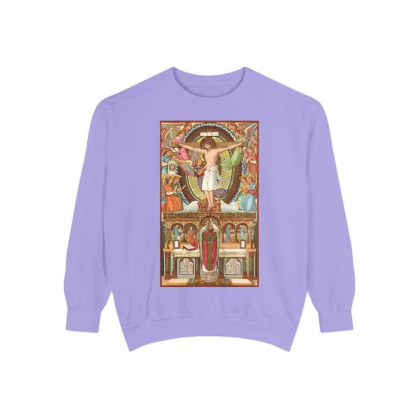 Consecration Aged Painting Motif Front Print Unisex Garment-Dyed Sweatshirt (W) - Image 14